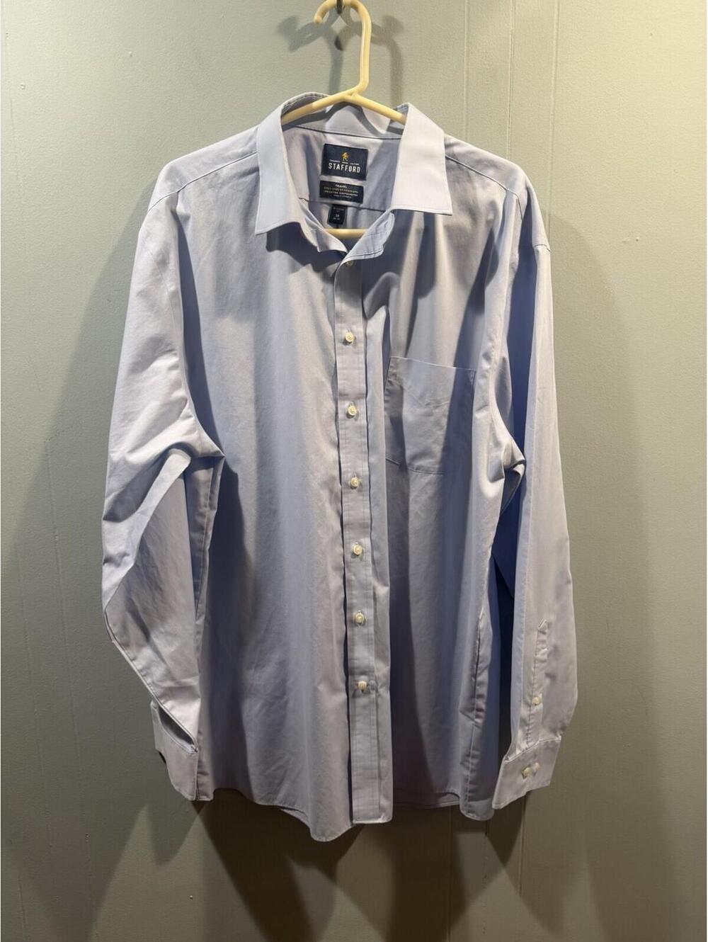 Mens Stafford Dress Shirt Buttons Down Size 18 (36-37) Regular Fit Blue
